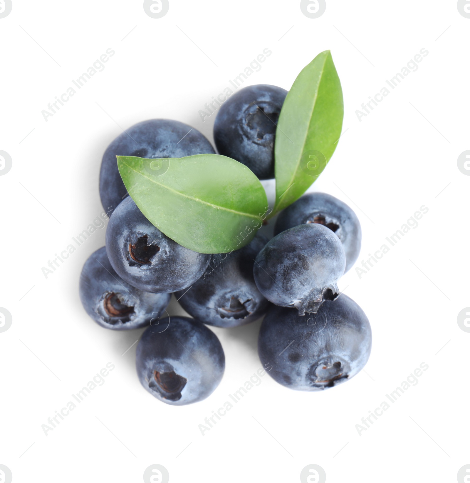 Photo of Fresh ripe blueberries on white background, top view