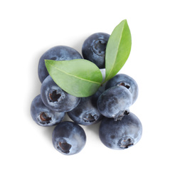 Photo of Fresh ripe blueberries on white background, top view