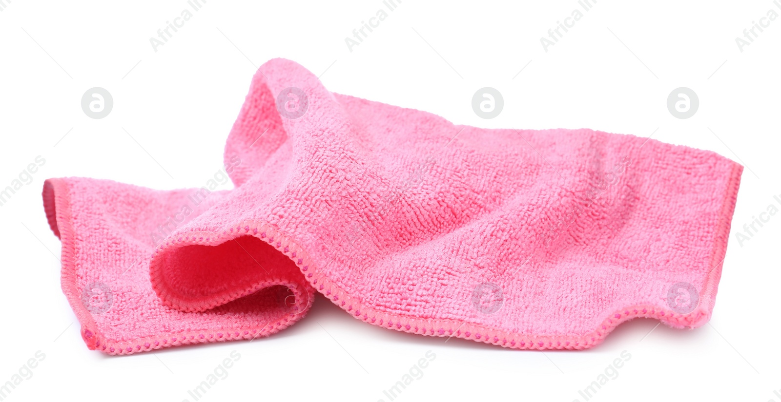 Photo of Clean pink microfiber cloth isolated on white