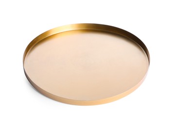 Shiny stylish golden tray isolated on white