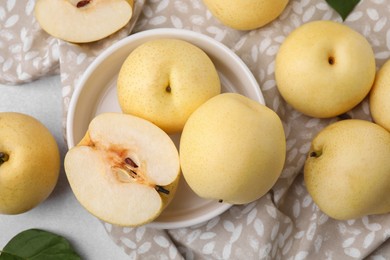 Photo of Delicious apple pear on table, flat lay