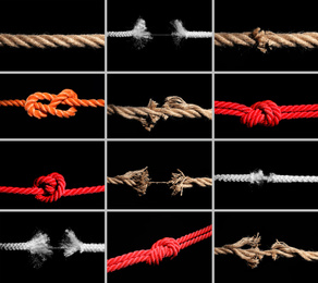 Image of Set of different ropes on black background
