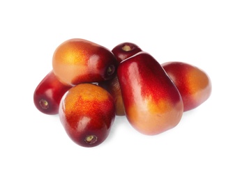 Fresh ripe palm oil fruits on white background