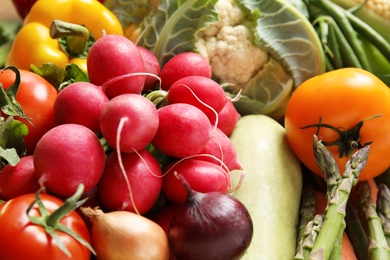 Photo of Assortment of fresh colorful vegetables, closeup. Healthy food
