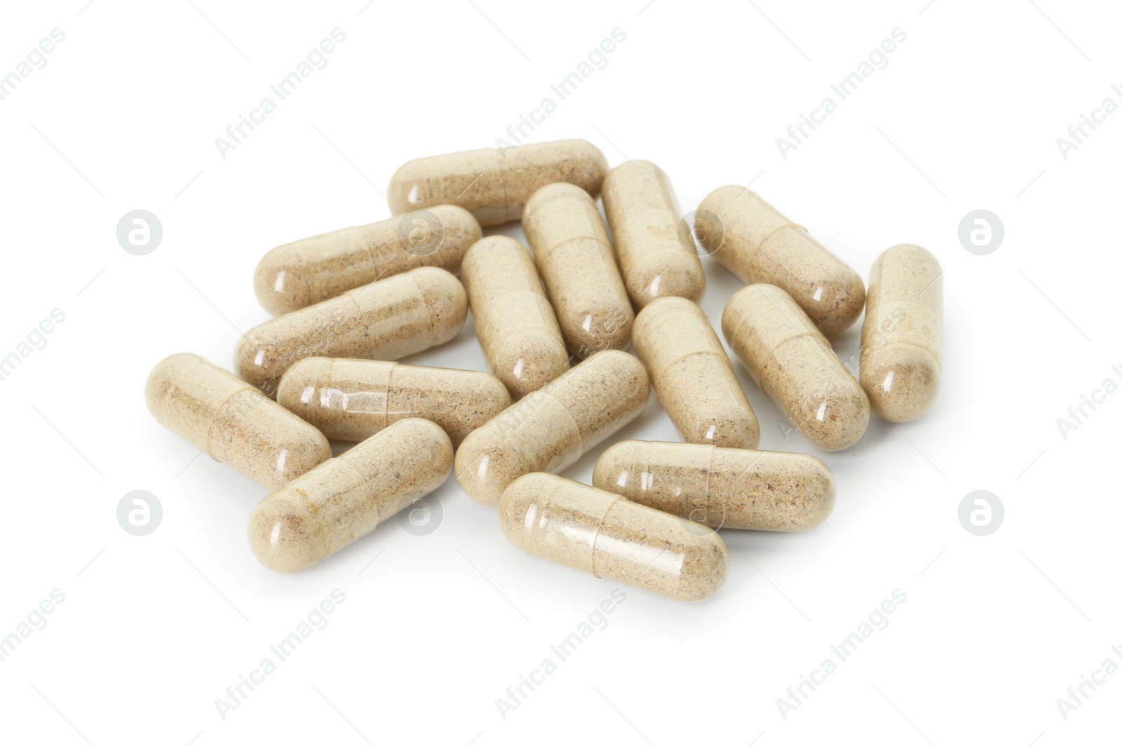 Photo of Vitamin capsules isolated on white. Health supplement