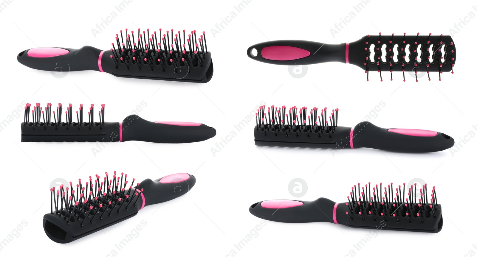 Image of Set with hair brushes on white background