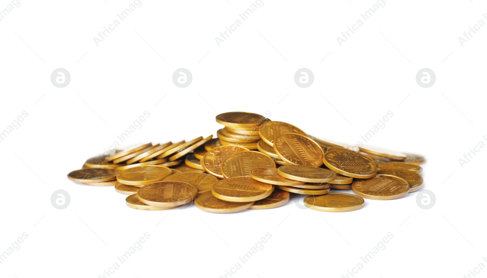 Photo of Pile of US coins isolated on white