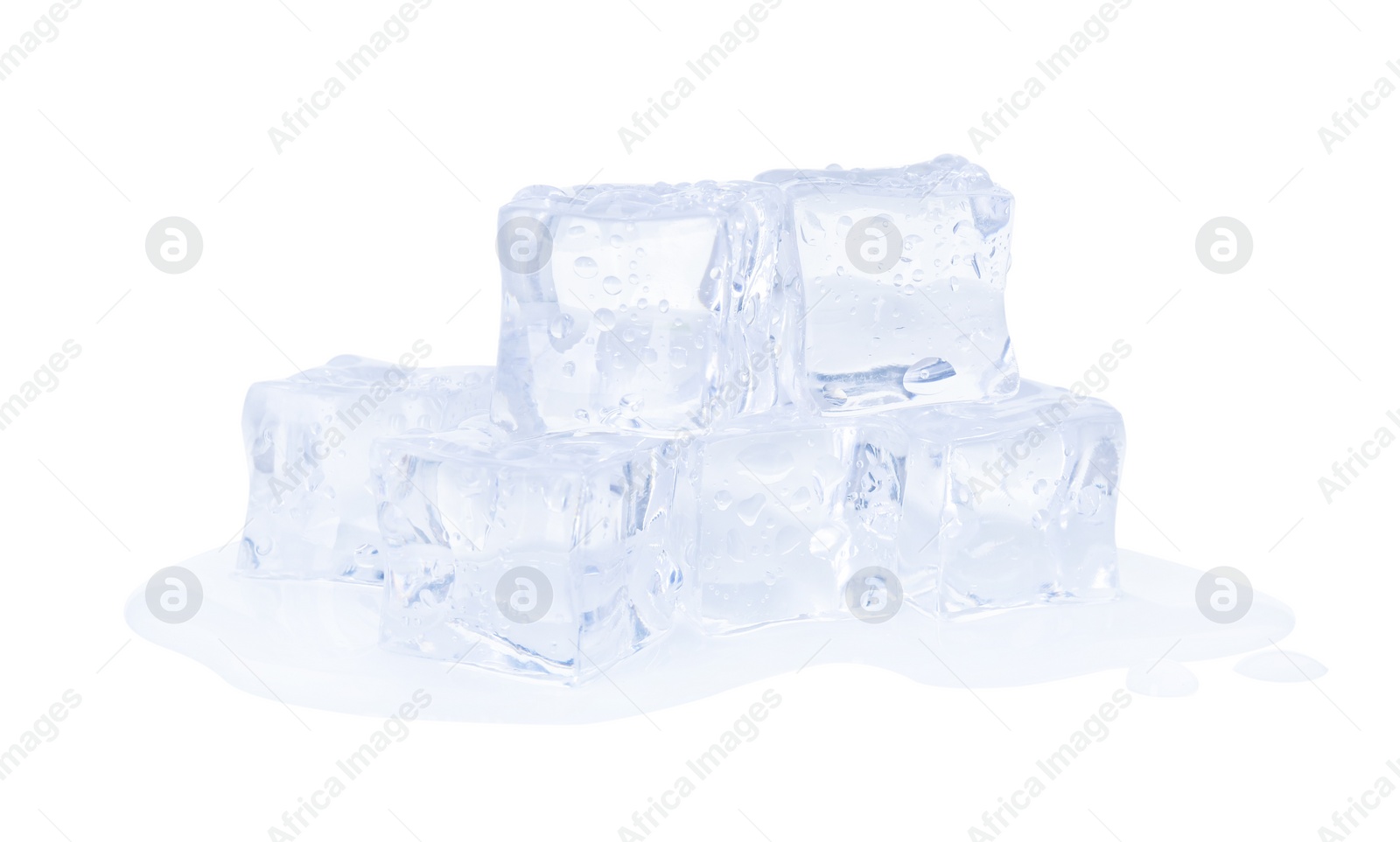 Photo of Many crystal clear ice cubes isolated on white