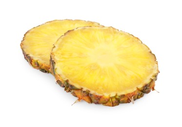 Slices of tasty ripe pineapple isolated on white