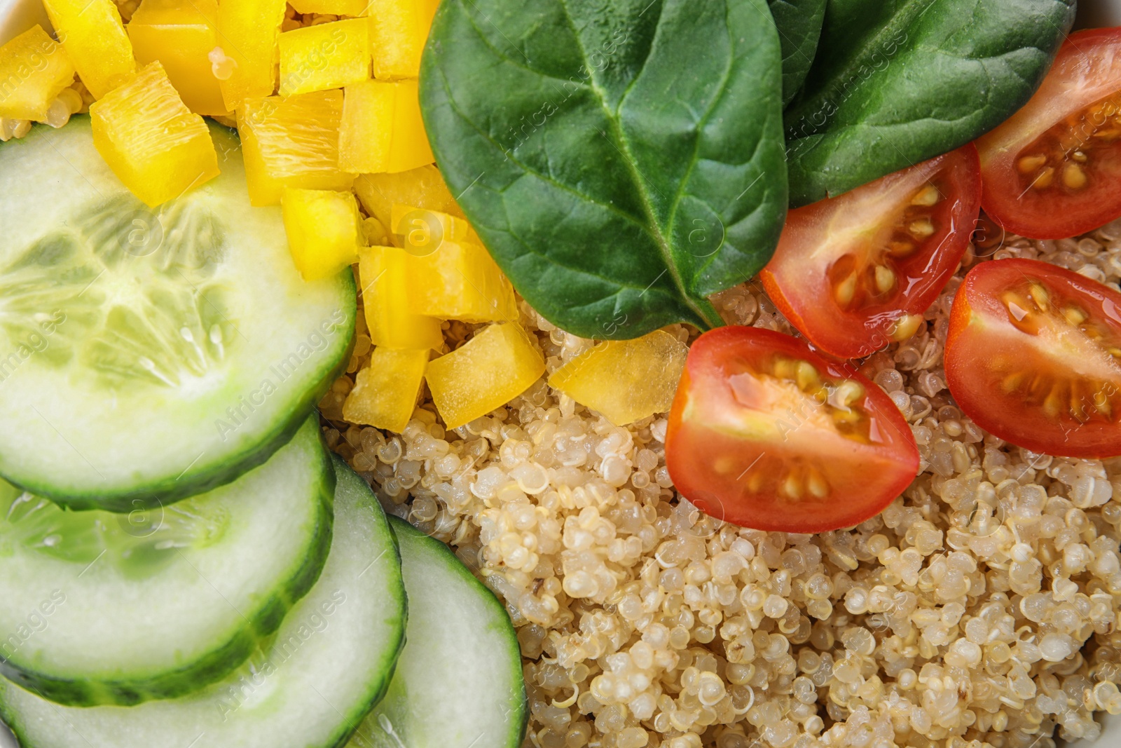 Photo of Healthy quinoa salad with vegetables as background