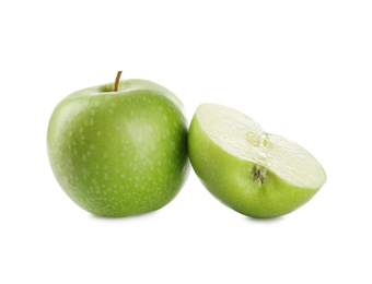 Photo of Fresh juicy green apples isolated on white