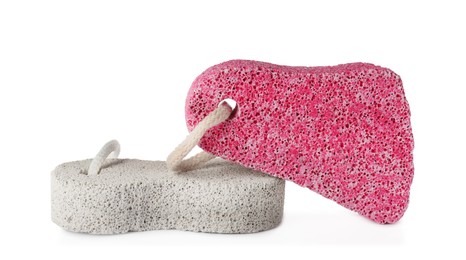 Photo of Pumice stones on white background. Pedicure tool