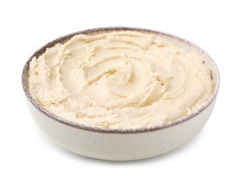 Bowl of delicious hummus isolated on white