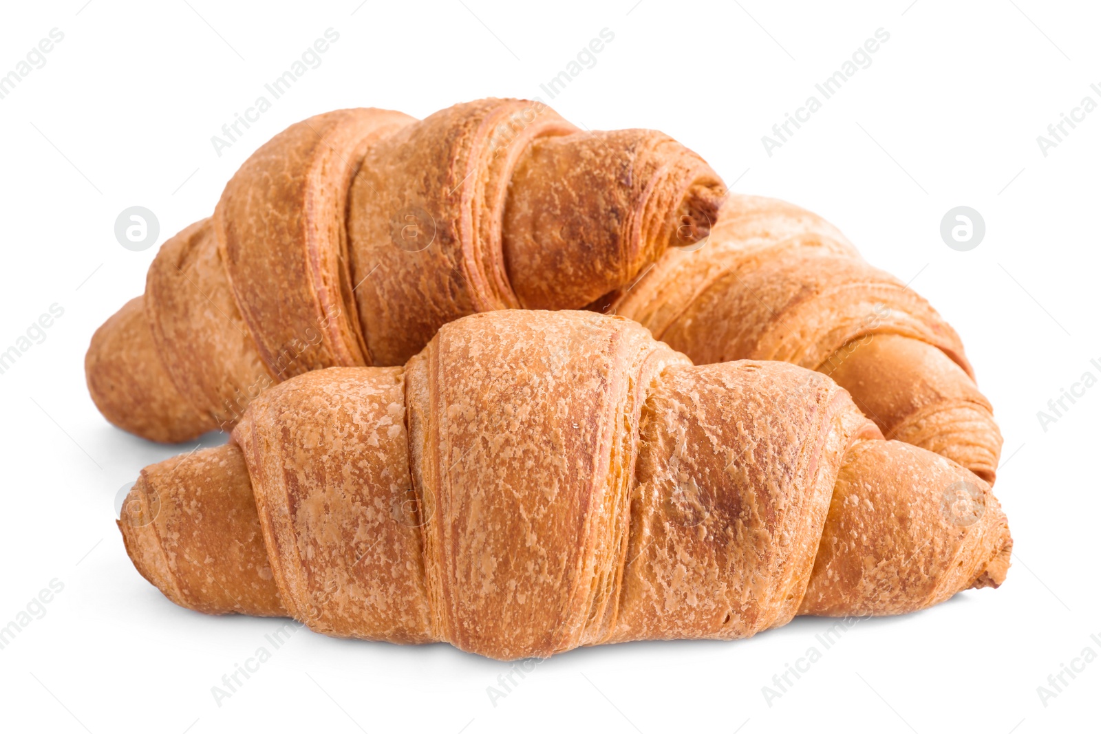 Photo of Tasty fresh crispy croissants isolated on white