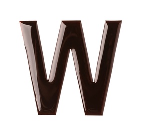 Photo of Chocolate letter W on white background, top view