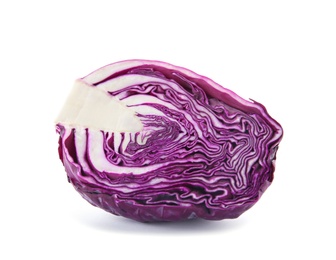 Half of ripe red cabbage on white background