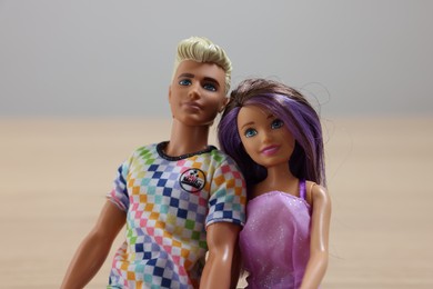 Leiden, Netherlands - September 20, 2023: Stylish Barbie and Ken dolls on blurred background