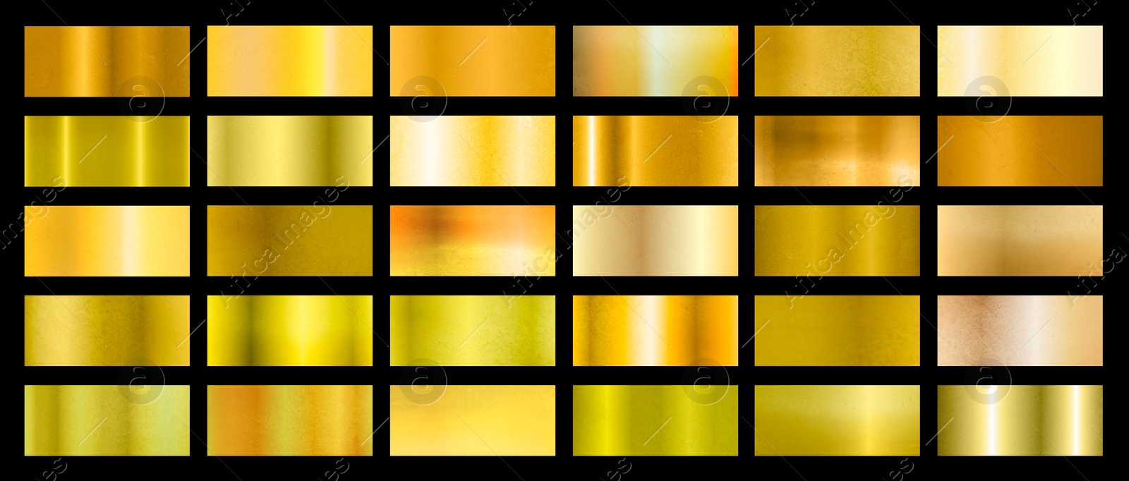 Image of Set of gold textures on black background, banner design