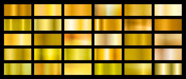 Image of Set of gold textures on black background, banner design