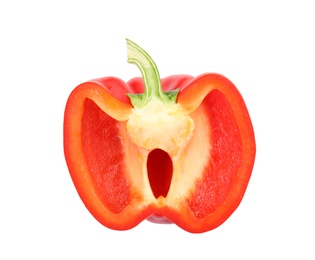 Photo of Cut ripe paprika pepper on white background