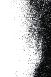 Photo of Shiny black glitter on white background, top view with space for text