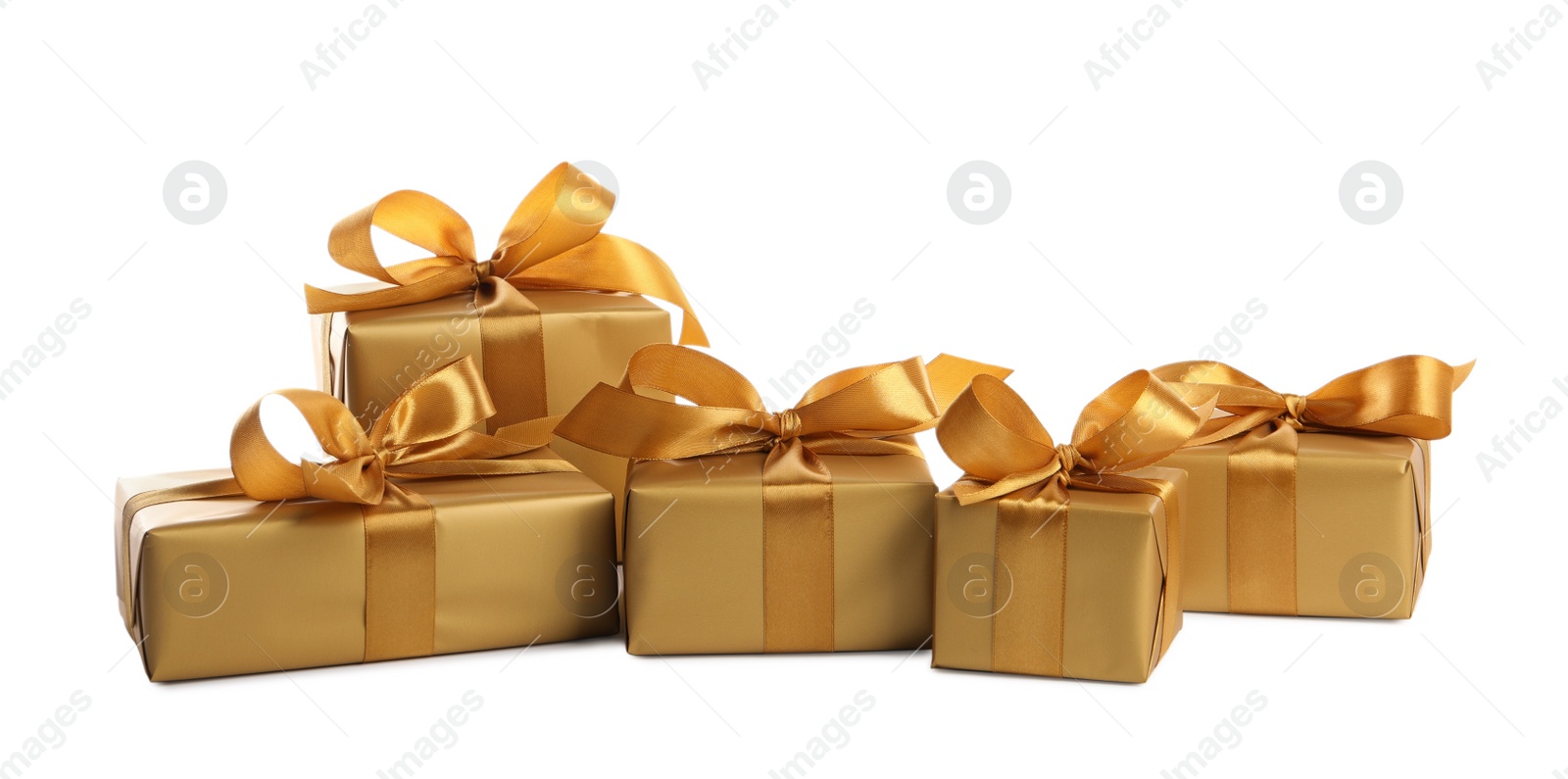 Photo of Many beautiful gift boxes on white background