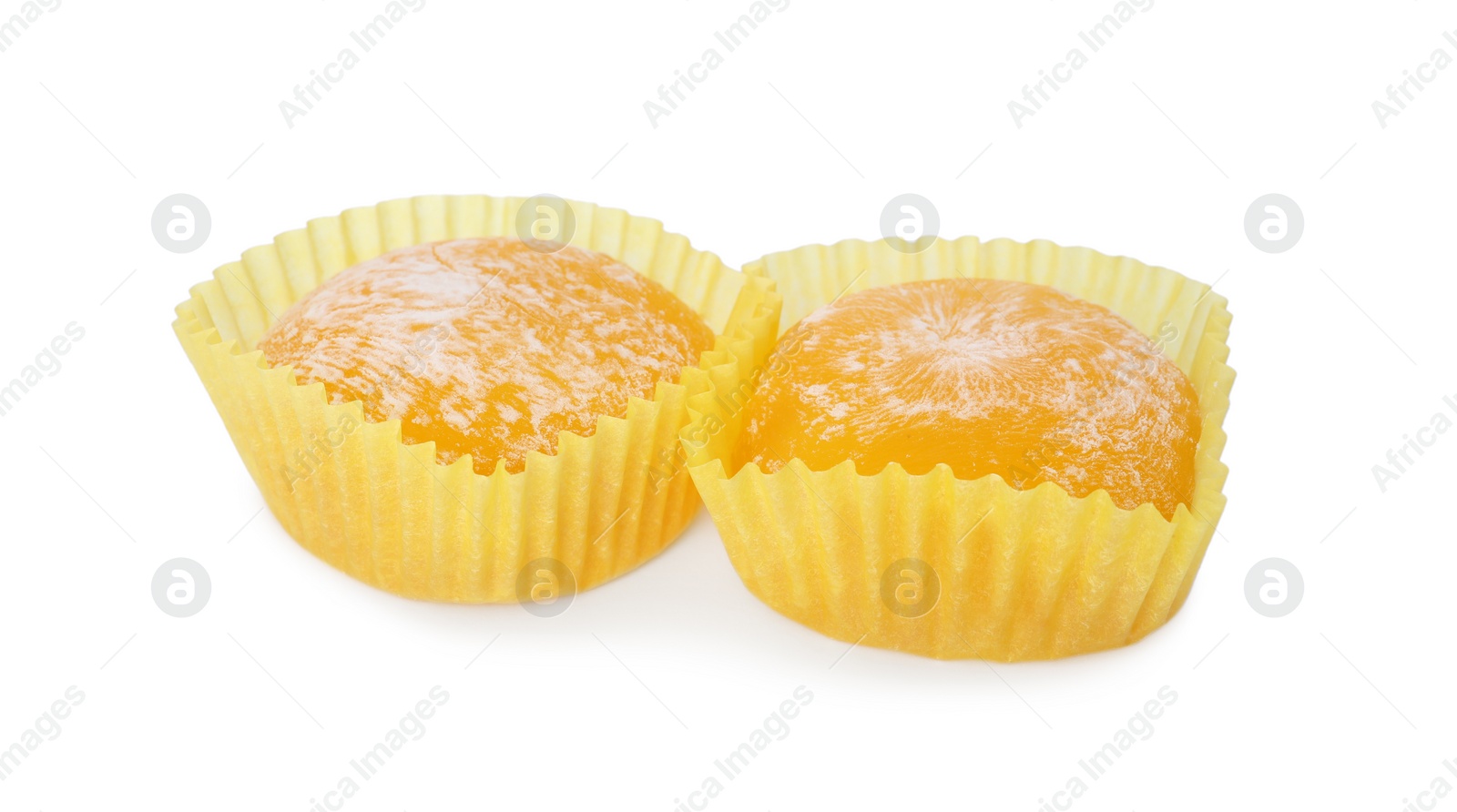 Photo of Delicious mochi on white background. Traditional Japanese dessert