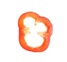 Slice of ripe red bell pepper on white background