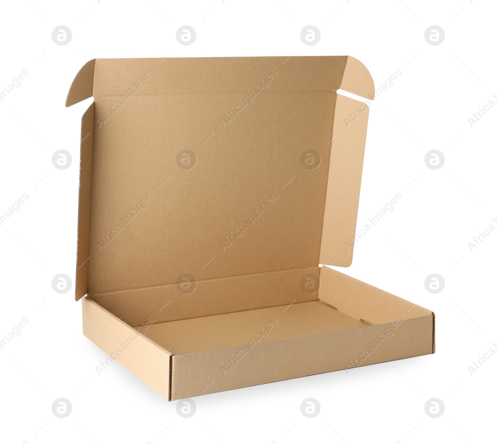 Photo of Empty open cardboard box isolated on white