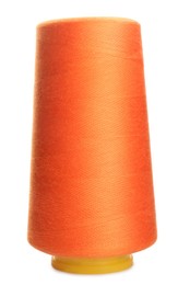 Spool of orange sewing thread isolated on white