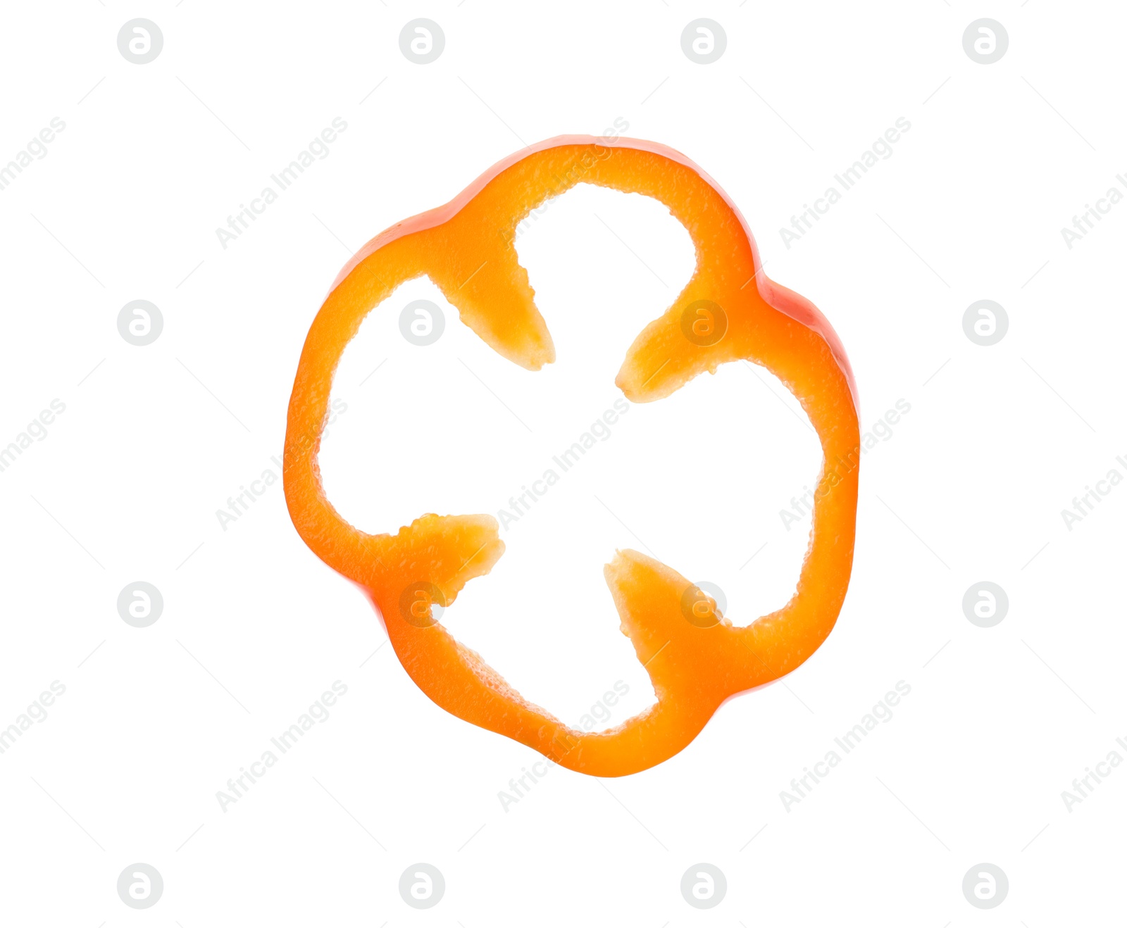 Photo of Slice of ripe bell pepper on white background