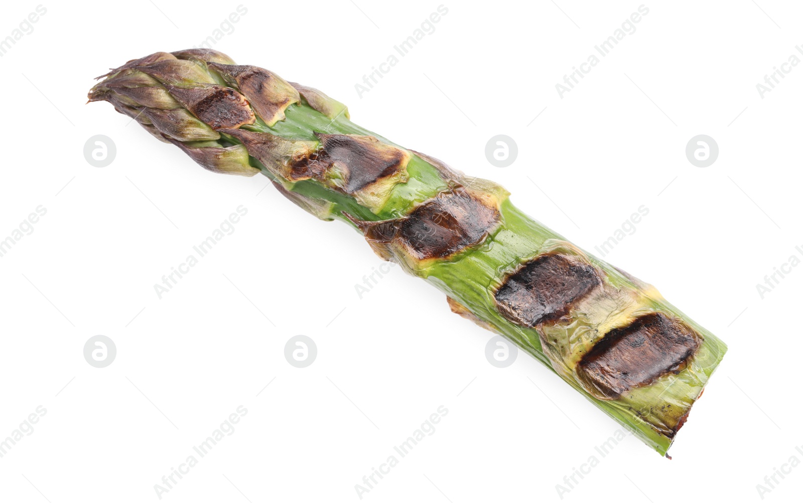 Photo of Tasty grilled green asparagus isolated on white