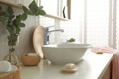 Stylish white sink in modern bathroom interior