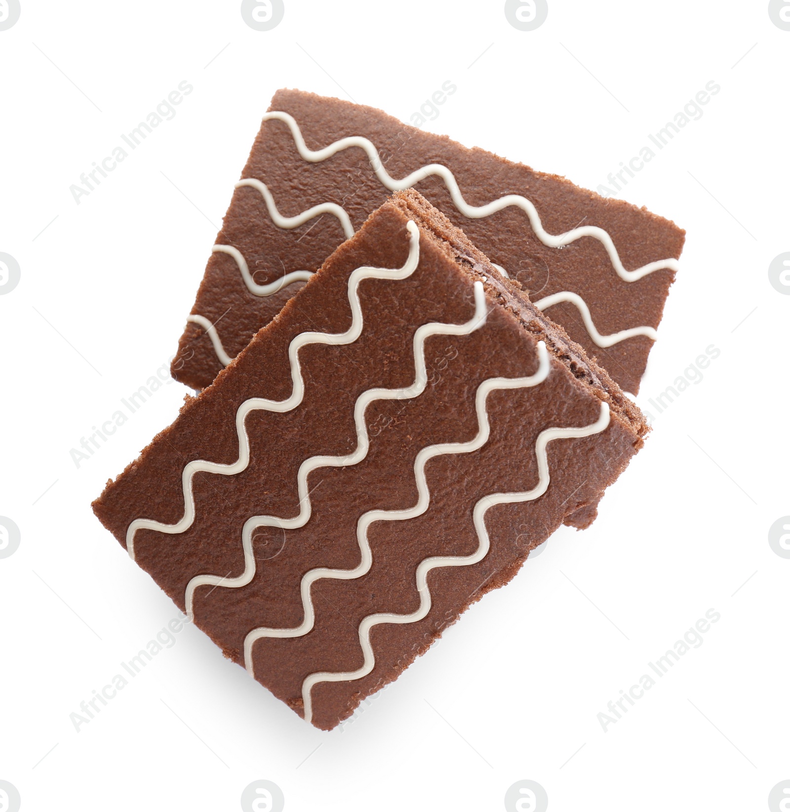 Photo of Delicious chocolate sponge cakes isolated on white, top view