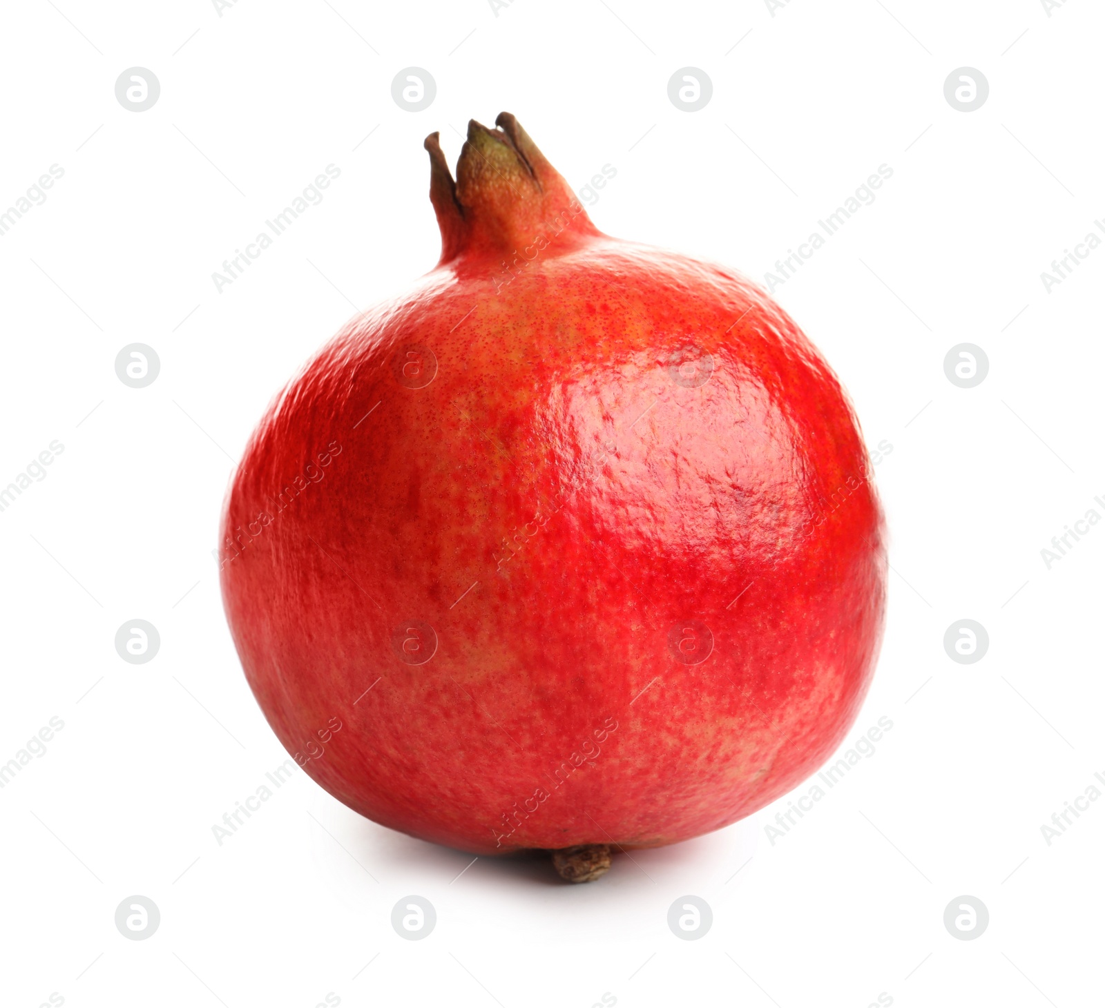 Photo of Ripe red pomegranate fruit on white background