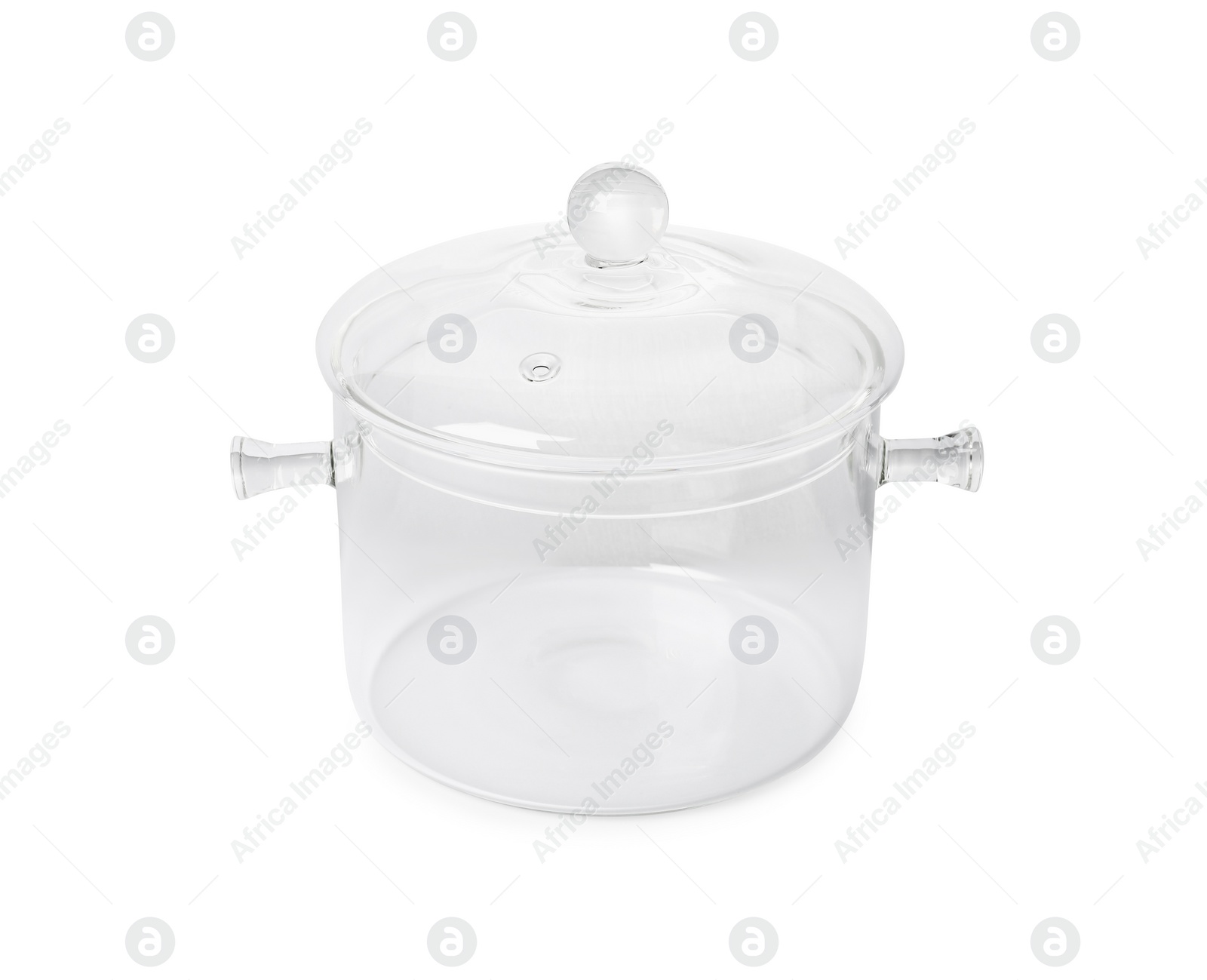 Photo of One glass pot with lid isolated on white