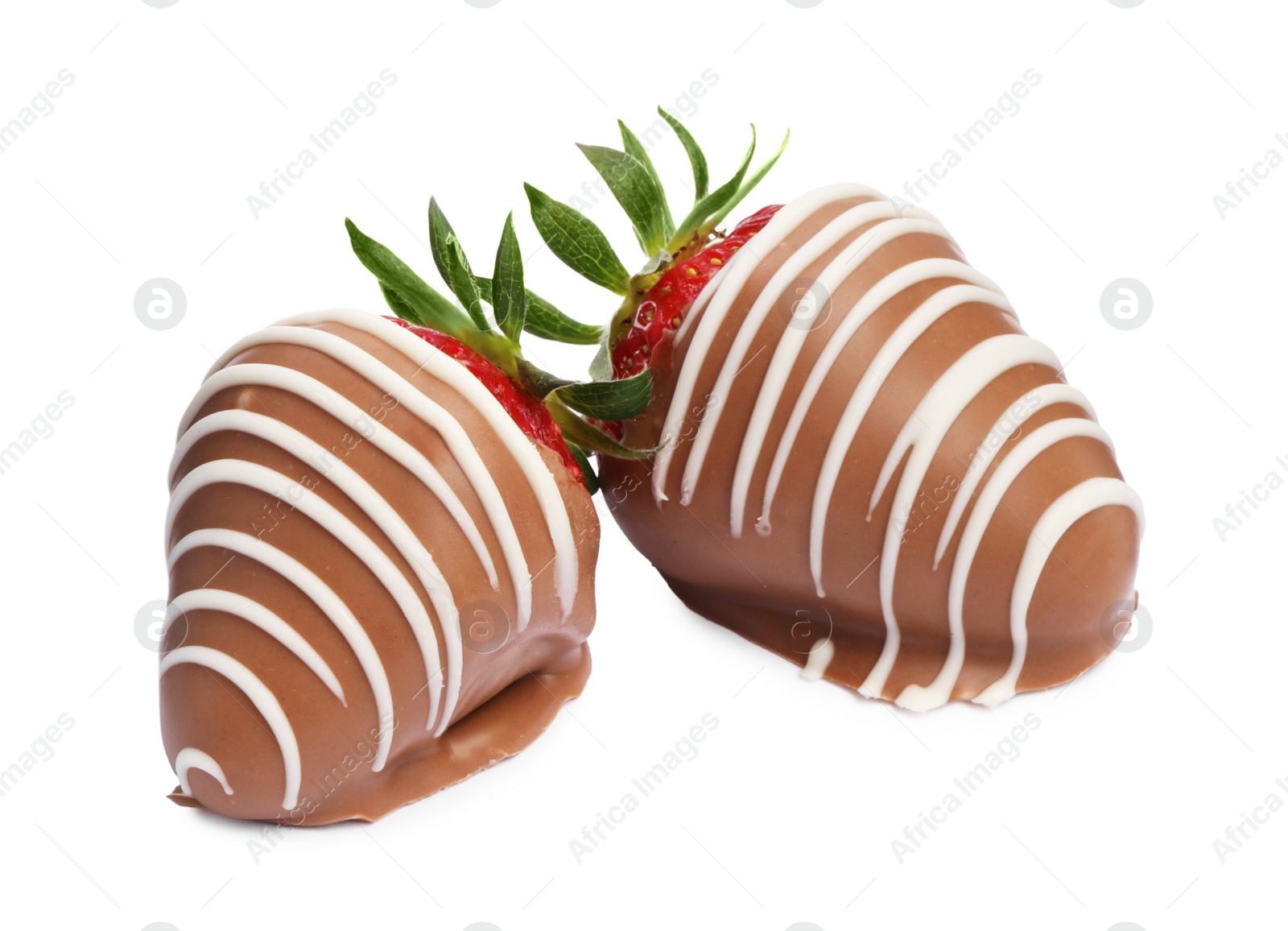 Photo of Delicious strawberries covered with chocolate isolated on white