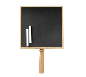 Small clean blackboard with chalk on white background