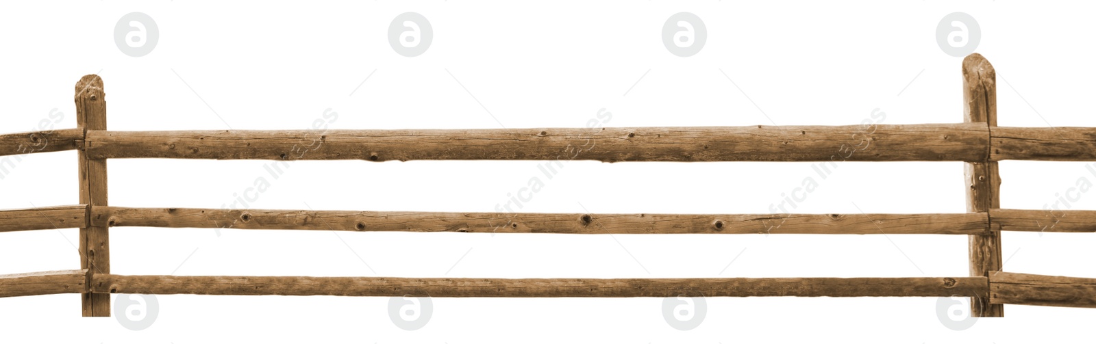 Image of Wooden fence made of old timber isolated on white. Banner design