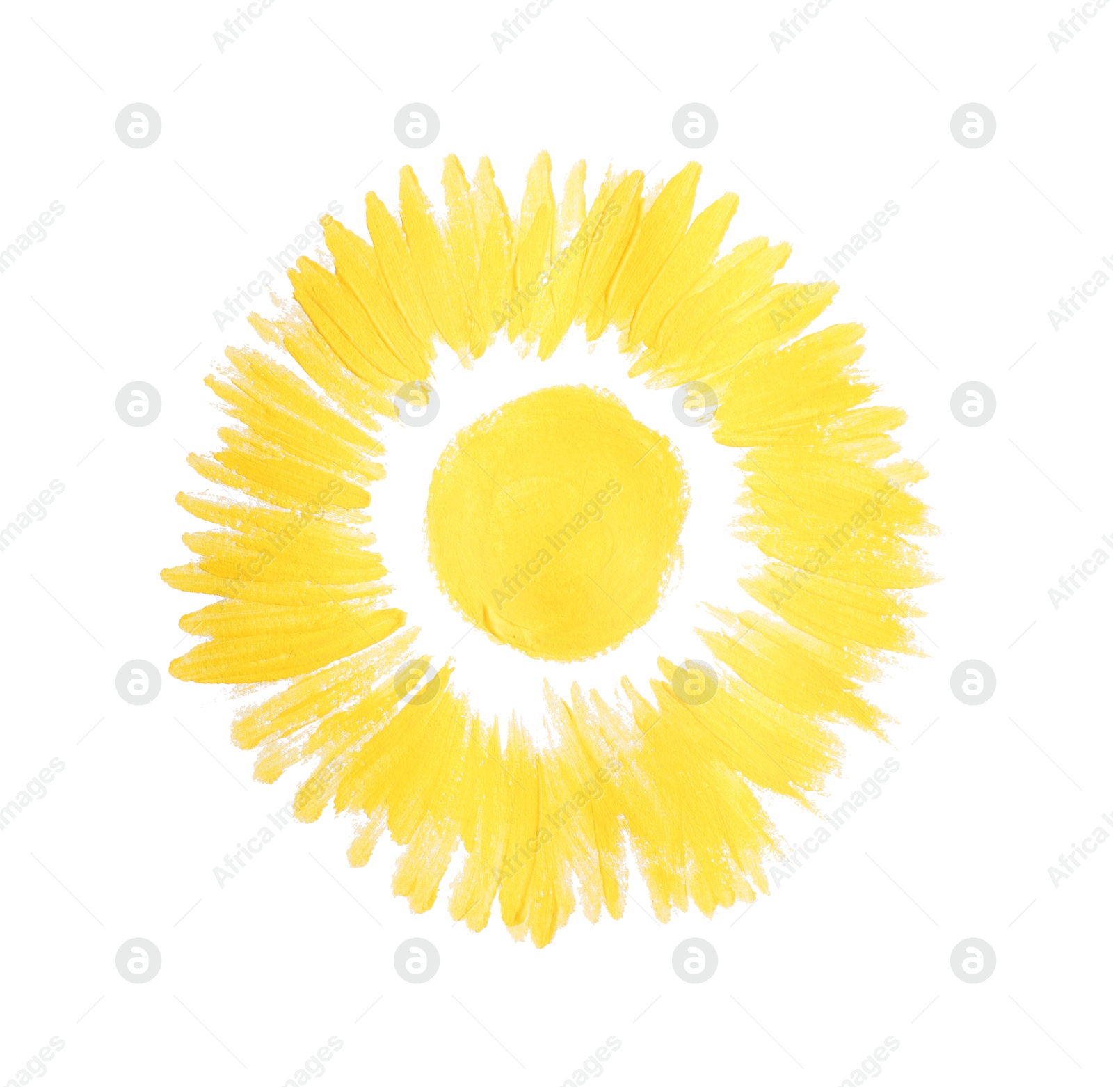 Photo of Child's painting of sun on white background