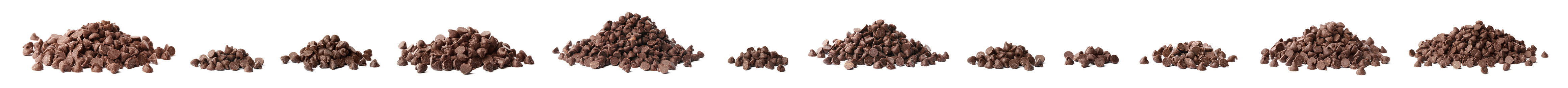 Image of Set of tasty chocolate chips isolated on white. Banner design