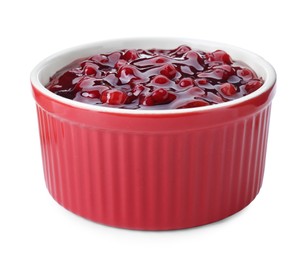 Fresh cranberry sauce in bowl isolated on white