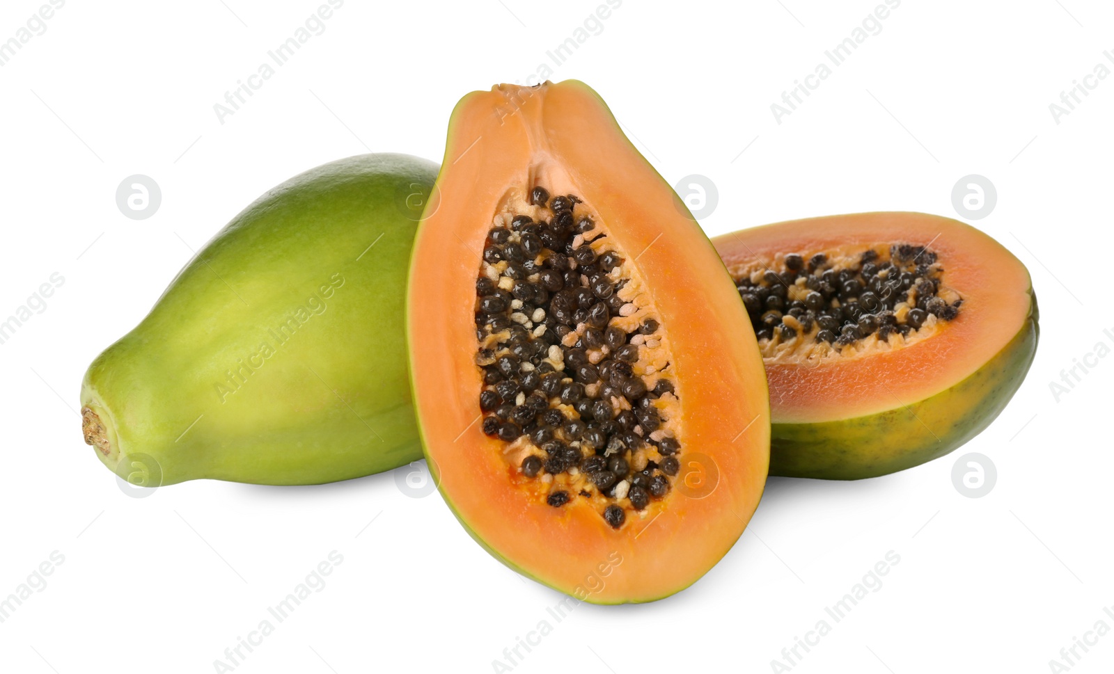 Photo of Fresh ripe papaya fruits on white background