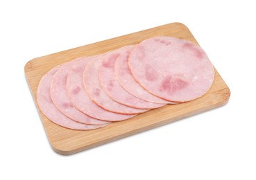 Photo of Slices of tasty ham isolated on white