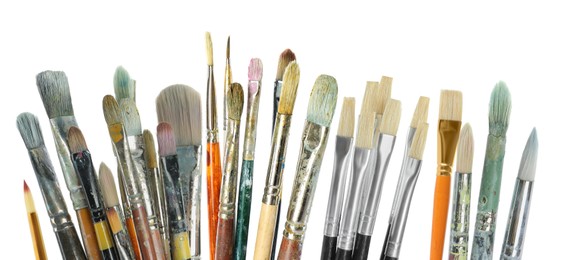 Set of different paintbrushes on white background. Banner design