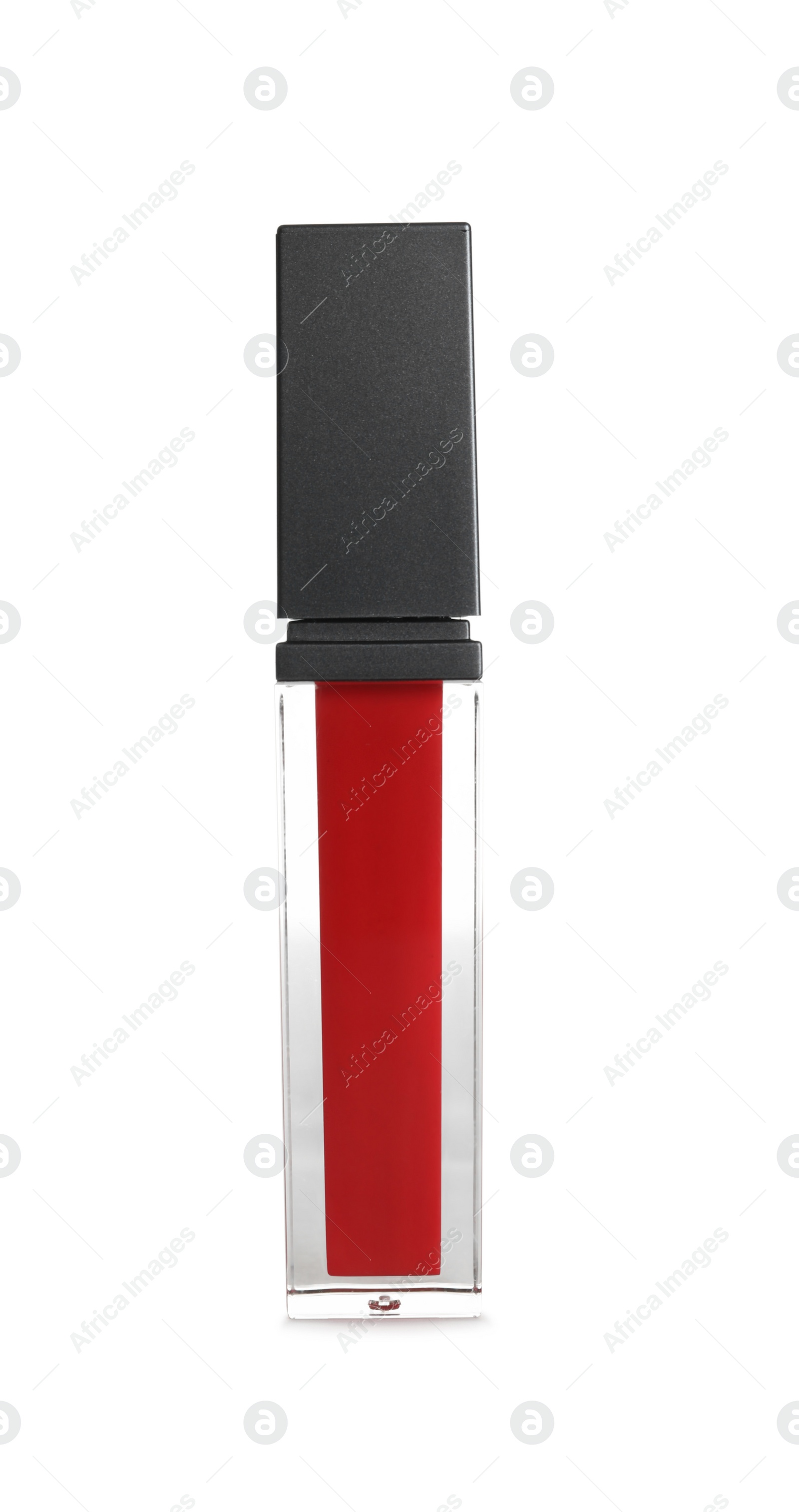 Photo of Red liquid lipstick isolated on white. Cosmetic product