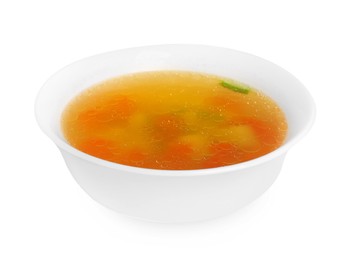 Delicious vegetable soup in bowl isolated on white