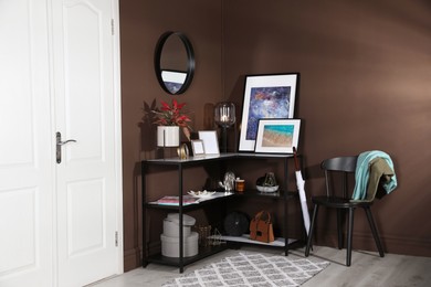 Hallway interior with console table and stylish decor