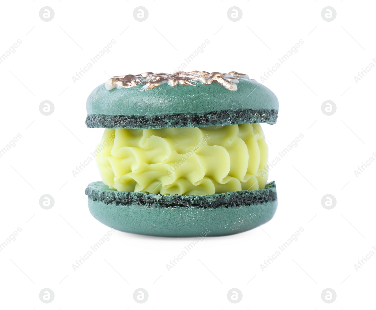 Photo of Beautifully decorated Christmas macaron isolated on white