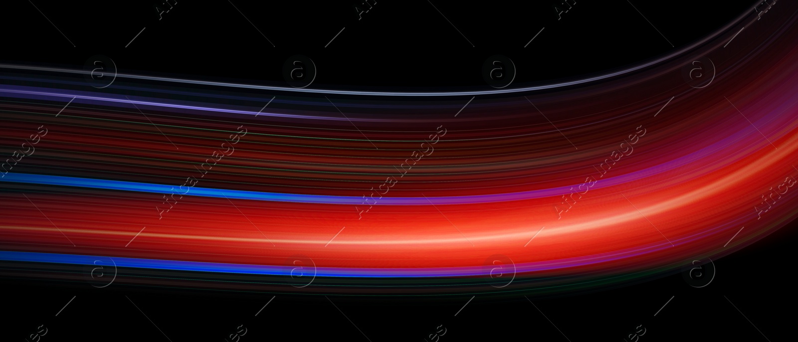 Image of Colorful speed light trails on black background, motion blur effect. Banner design